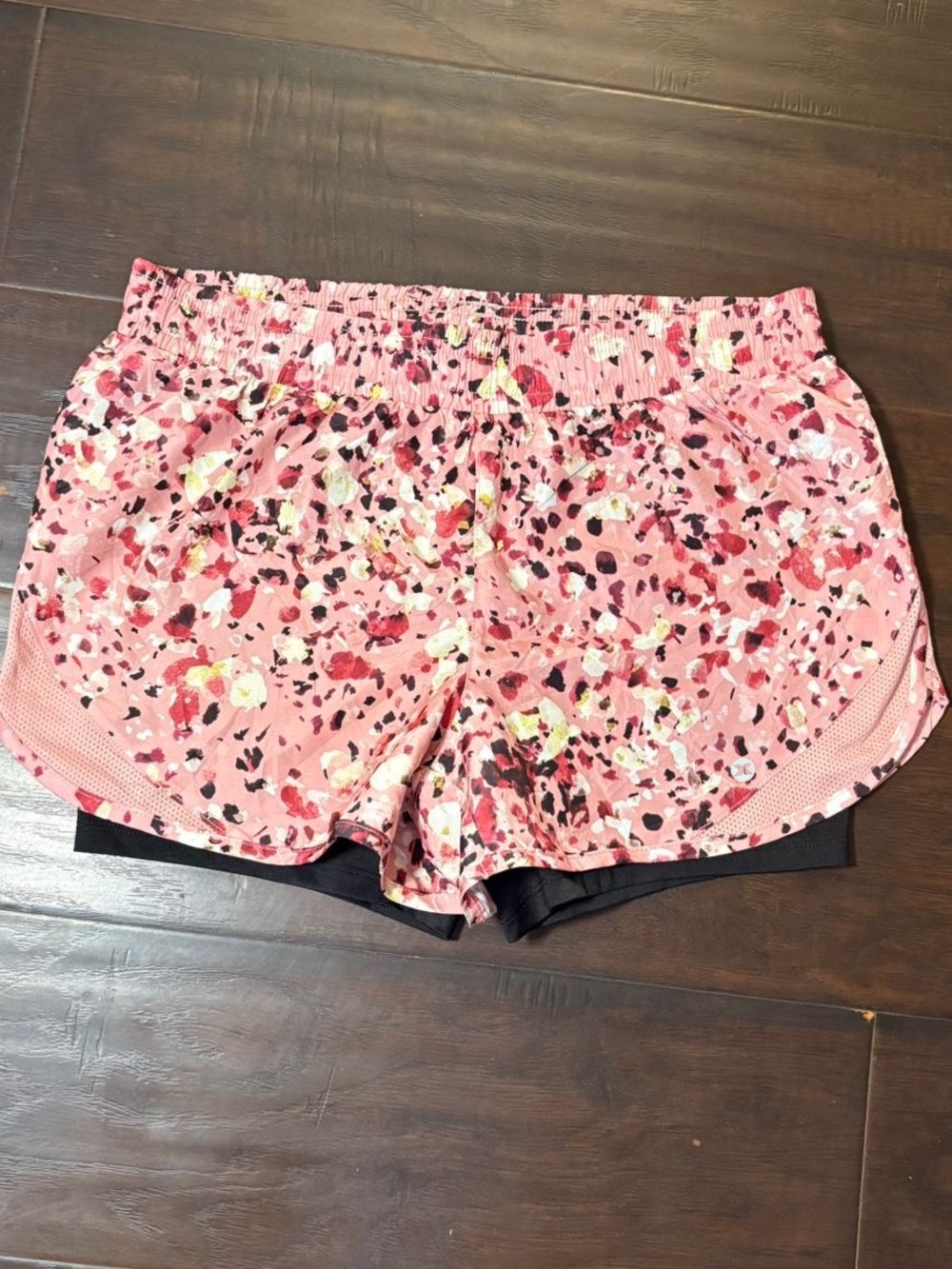 Reebok Pink Floral Print Athletic Shorts with Black Liner